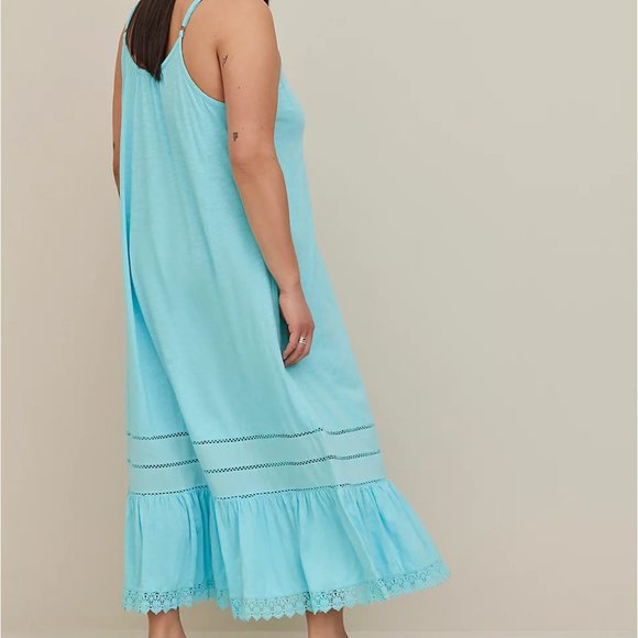 NWT TORRID SWIM COVER-UP DRESS - MAXI COTTON - CROCHET TRIM BLUE - Plus Size 3X - Picture 2 of 9